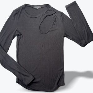 Joes Jeans Cutout Top Long Sleeved Edgy Black Ribbed Shirt Elevated Basic Small